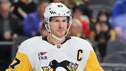 Sidney Crosby #87 of the Pittsburgh Penguins waits for a faceoff in the second period of a game against the Vegas Golden Knights at T-Mobile Arena on March 07, 2025 in Las Vegas, Nevada.