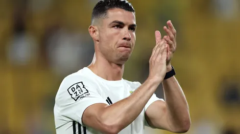 Cristiano Ronaldo of Al Nassr applauds the fans during the warm up prior to the Saudi Pro League match between Al Nassr and Al Ittihad at Al-Awwal Park on May 07, 2025 in Riyadh, Saudi Arabia.