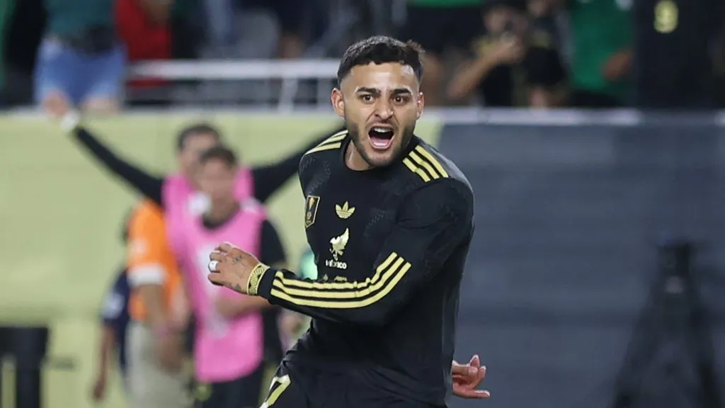 Alexis Vega #10 of Mexico reacts after scoring a goal during the second half of the 2025 CONCACAF Gold Cup quarterfinal match against Saudi Arabia at State Farm Stadium