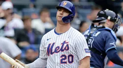 Pete Alonso #20 of the New York Mets reacts after striking out to end the third inning against the Tampa Bay Rays with the bases loaded at Citi Field on June 15, 2025 in New York City.