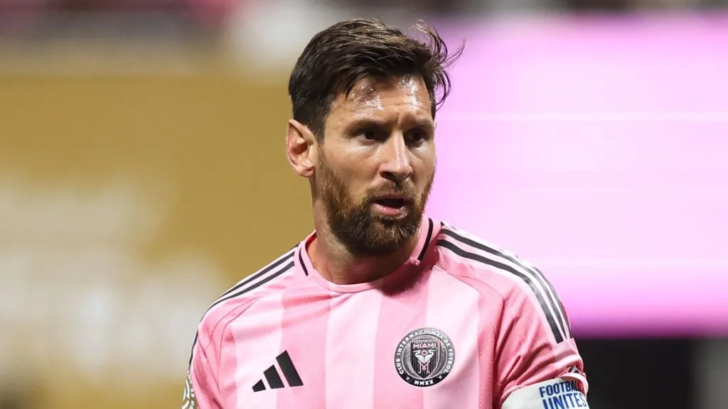 Lionel Messi #10 of Inter Miami CF looks on from the pitch during the FIFA Club World Cup 2025 round of 16 match between Paris Saint-Germain and Inter Miami CF at Mercedes-Benz Stadium on June 29, 2025 in Atlanta, Georgia.