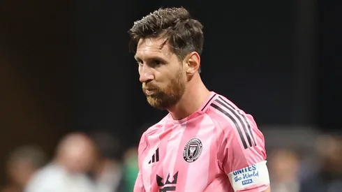 Lionel Messi #10 of Inter Miami CF reacts following the FIFA Club World Cup 2025 round of 16 match between Paris Saint-Germain and Inter Miami CF at Mercedes-Benz Stadium on June 29, 2025 in Atlanta, Georgia.