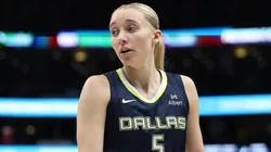 Paige Bueckers #5 of the Dallas Wings walks backcourt during a game against the Indiana Fever at American Airlines Center on June 27, 2025 in Dallas, Texas.