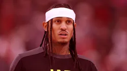 Jordan Clarkson #00 of the Utah Jazz during warm up before the game against the LA Clippers at Intuit Dome on December 16, 2024 in Inglewood, California. NOTE TO USER: User expressly acknowledges and agrees that, by downloading and or using this photograph, User is consenting to the terms and conditions of the Getty Images License Agreement.