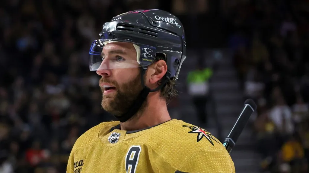 Alex Pietrangelo #7 of the Vegas Golden Knights waits for a faceoff in the first period of a game against the Minnesota Wild