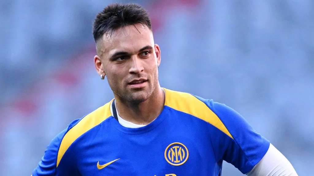 Lautaro Martinez of FC Internazionale looks on during a FC Internazionale training session ahead of the UEFA Champions League Final 2025. (Source: Justin Setterfield/Getty Images)