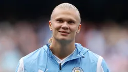 Erling Haaland of Manchester City smiles prior to the Premier League match.
