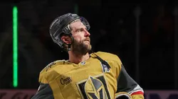 Alex Pietrangelo #7 of the Vegas Golden Knights throws a plush sword to fans after being named the second star of the game following the team's 3-1 victory over the Vancouver Canucks at T-Mobile Arena on December 19, 2024 in Las Vegas, Nevada.