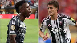 Vinicius Junior #7 of Real Madrid C.F and Kenan Yildiz #10 of Juventus FC.