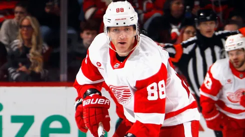 Patrick Kane during a Red Wings home game in 2025. The 36-year-old signed a one-year, incentive-loaded deal to stay in Detroit for the 2025–26 season.