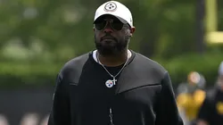 Head coach Mike Tomlin of the Pittsburgh Steelers looks on during Minicamp at UPMC Rooney Sports Complex on June 12, 2025 in Pittsburgh, Pennsylvania.