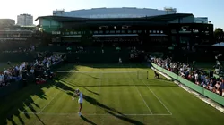 A general view over Court 10 as Ajla Tomljanovic of Australia serves against Anastasia Pavlyuchenkova at All England Lawn Tennis Club