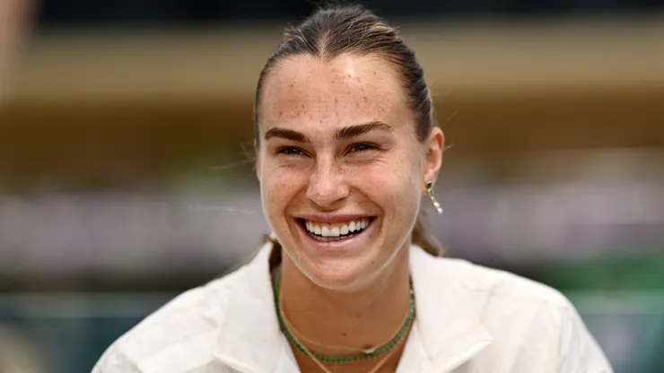 Aryna Sabalenka smiles as she speaks in an interview prior to The Championships Wimbledon 2025 at All England Lawn Tennis and Croquet Club on June 28, 2025.