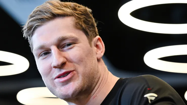 Nathan MacKinnon #29 of Canada takes questions during media day ahead of the 2025 NHL 4 Nations Face-Off at the Bell Centre on February 11, 2025 in Montreal, Quebec, Canada.
