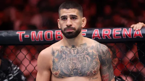 Ilia Topuria of Georgia looks on beofore facing Charles Oliveira of Brazil in the lightweight main event title bout during UFC 317 at T-Mobile Arena on June 28, 2025 in Las Vegas, Nevada.