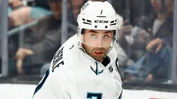 Jordan Eberle #7 of the Seattle Kraken at Crypto.com Arena on April 07, 2025 in Los Angeles, California.