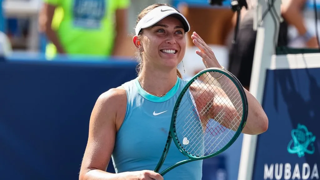 Paula Badosa of Spain celebrates after defeating Caroline Dolehide of the United States during the womens singles semi-final match on day 8 of the Mubadala Citi DC Open 2024. (Source: Scott Taetsch/Getty Images)