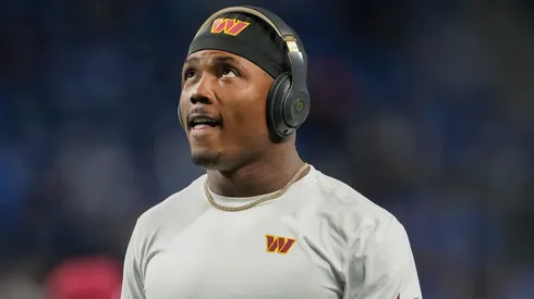 Terry McLaurin #17 of the Washington Commanders looks on during warmups prior to playing the Detroit Lions during the NFC Divisional Playoff at Ford Field on January 18, 2025 in Detroit, Michigan.