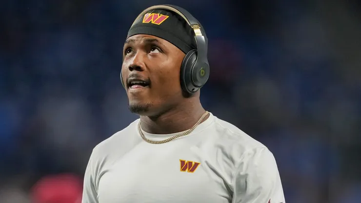 Terry McLaurin #17 of the Washington Commanders looks on during warmups prior to playing the Detroit Lions during the NFC Divisional Playoff at Ford Field on January 18, 2025 in Detroit, Michigan.