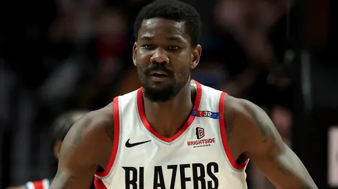 Deandre Ayton #2 of the Portland Trail Blazers react after a basket against the LA Clippers