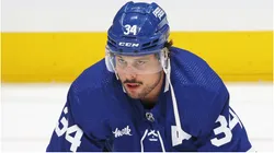 Auston Matthews #34 of the Toronto Maple Leafs warms up prior to action against the Edmonton Oilers in an NHL game at Scotiabank Arena on March 23, 2024 in Toronto, Ontario, Canada.