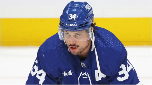 Auston Matthews #34 of the Toronto Maple Leafs warms up prior to action against the Edmonton Oilers in an NHL game at Scotiabank Arena on March 23, 2024 in Toronto, Ontario, Canada.