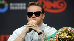 Undisputed super middleweight champion Canelo Alvarez attends a news conference at T-Mobile Arena on June 27, 2025 in Las Vegas, Nevada. Alvarez is scheduled to defend his titles against Terence Crawford on September 13, 2025, at Allegiant Stadium in Las Vegas.