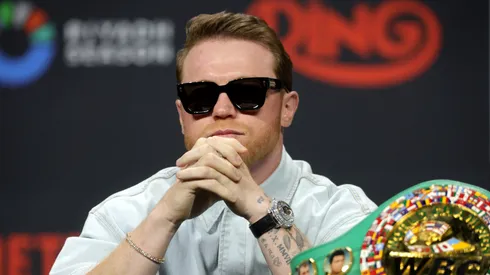Undisputed super middleweight champion Canelo Alvarez attends a news conference at T-Mobile Arena on June 27, 2025 in Las Vegas, Nevada. Alvarez is scheduled to defend his titles against Terence Crawford on September 13, 2025, at Allegiant Stadium in Las Vegas.