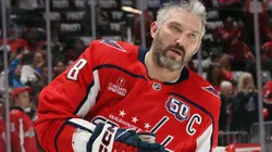 Alex Ovechkin #8 of the Washington Capitals warms up prior to a game against the Carolina Hurricanes in Game Five of the Second Round of the 2025 Stanley Cup Playoffs at Capital One Arena on May 15, 2025 in Washington, DC.