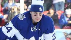 Auston Matthews #34 of the Toronto Maple Leafs warms up prior to play against the Detroit Red Wings during the 2017 Scotiabank NHL Centennial Classic at BMO Field On January 1, 2017 in Toronto, Ontario, Canada.