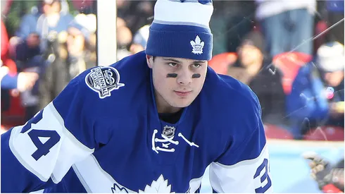 Auston Matthews #34 of the Toronto Maple Leafs warms up prior to play against the Detroit Red Wings during the 2017 Scotiabank NHL Centennial Classic at BMO Field On January 1, 2017 in Toronto, Ontario, Canada.