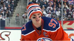 Connor McDavid #97 of the Edmonton Oilers warms up before action against the Winnipeg Jets during the 2016 Tim Hortons NHL Heritage Classic hockey game on October 23, 2016 at Investors Group Field in Winnipeg, Manitoba, Canada.