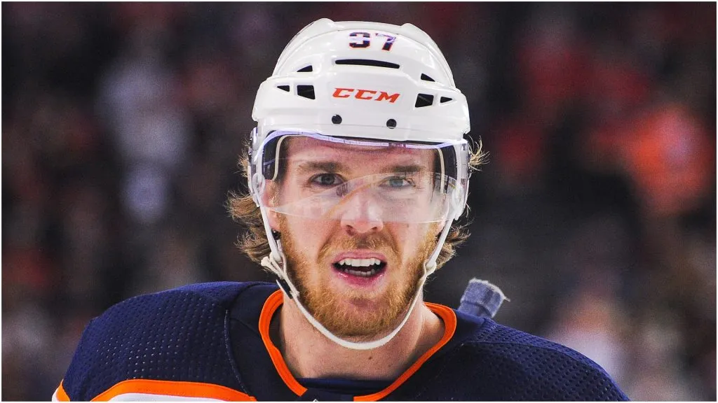 Connor McDavid #97 of the Edmonton Oilers in action against the Calgary Flames during an NHL game at Scotiabank Saddledome on January 11, 2020 in Calgary, Alberta, Canada.