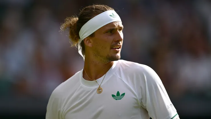 Alexander Zverev of Germany reacts against Arthur Rinderknech of France on day two of The Championships Wimbledon 2025 at All England Lawn Tennis and Croquet Club on July 01, 2025 in London, England.