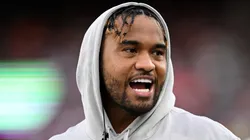 Tua Tagovailoa #1 of the Miami Dolphins reacts in the first quarter against the Cleveland Browns at Huntington Bank Field on December 29, 2024 in Cleveland, Ohio.