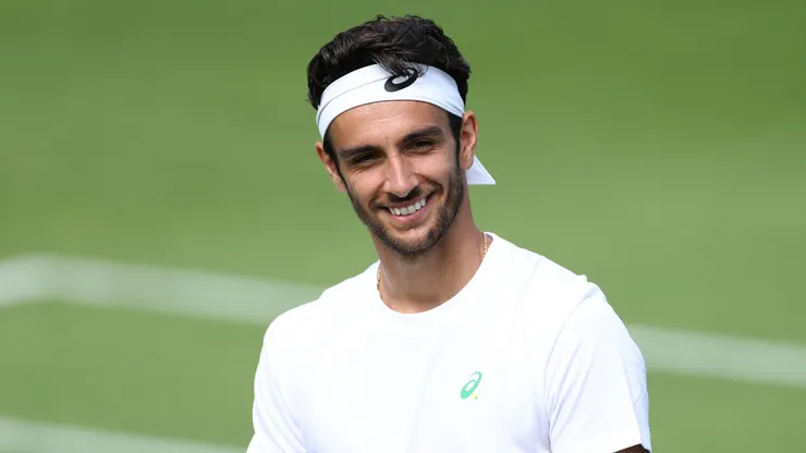 Lorenzo Musetti of Italy smiles during a practice session at Aorangi Park during previews prior to The Championships Wimbledon 2025.