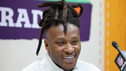 DeAndre Hopkins #8 of the Kansas City Chiefs addresses the media during Super Bowl LIX Opening Night at Caesars Superdome on February 03, 2025 in New Orleans, Louisiana.