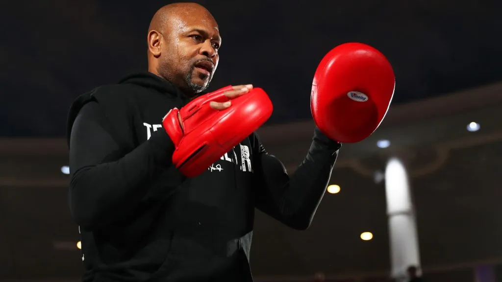 Roy Jones Jr. looks on during the Chris Eubank Jr v Liam Smith Media workout at The Trafford Centre on January 18, 2023 in Manchester, England. (Photo by Lewis Storey/Getty Images)