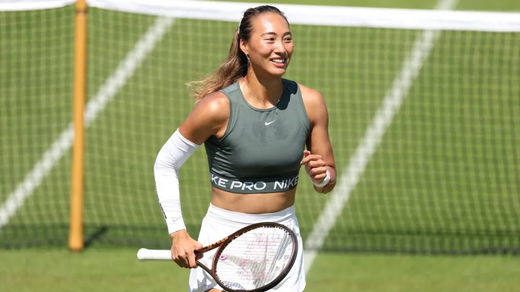 Zheng Qinwen of People’s Republic of China looks on during a practice session prior to The Championships Wimbledon 2025. (Source: Ezra Shaw/Getty Images)