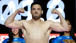 Julio Cesar Chavez Jr. poses during a ceremonial weigh-in before his fight against Jake Paul at Honda Center on June 27, 2025 in Anaheim, California.