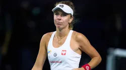 Magdalena Frech of Team Poland looks on during the Billie Jean King Cup Finals Quarter Final match between Poland and Czechia at Palacio de Deportes Jose Maria Martin Carpena on November 16, 2024.