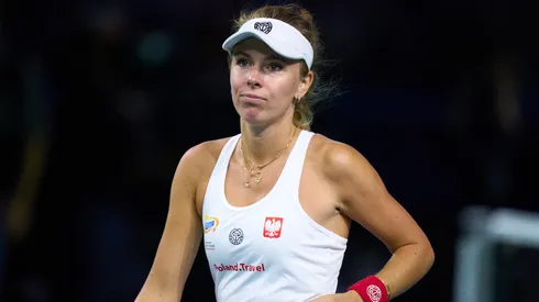 Magdalena Frech of Team Poland looks on during the Billie Jean King Cup Finals Quarter Final match between Poland and Czechia at Palacio de Deportes Jose Maria Martin Carpena on November 16, 2024.