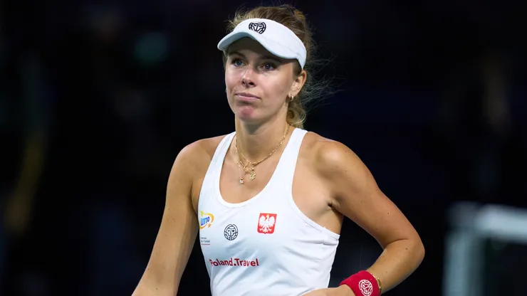 Magdalena Frech of Team Poland looks on during the Billie Jean King Cup Finals Quarter Final match between Poland and Czechia at Palacio de Deportes Jose Maria Martin Carpena on November 16, 2024.