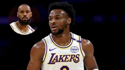 Bronny James #9 of the Los Angeles Lakers in action against the Chicago Bulls at Crypto.com Arena.