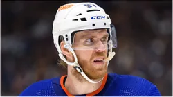 Connor McDavid #97 of the Edmonton Oilers waits for a face-off during the third period in Game One of the Second Round of the 2024 Stanley Cup Playoffs against the Vancouver Canucks at Rogers Arena on May 8, 2024 in Vancouver, British Columbia, Canada.