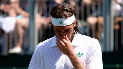 Stefanos Tsitsipas reacts during 2025 Wimbledon