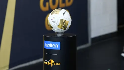 The game ball is on display before the Gold Cup 2025: Semifinal round at Energizer Park on July 2, 2025.