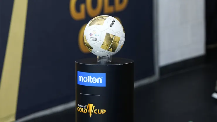 The game ball is on display before the Gold Cup 2025: Semifinal round at Energizer Park on July 2, 2025.