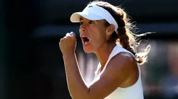 Solana Sierra of Argentina celebrates at 2025 Wimbledon