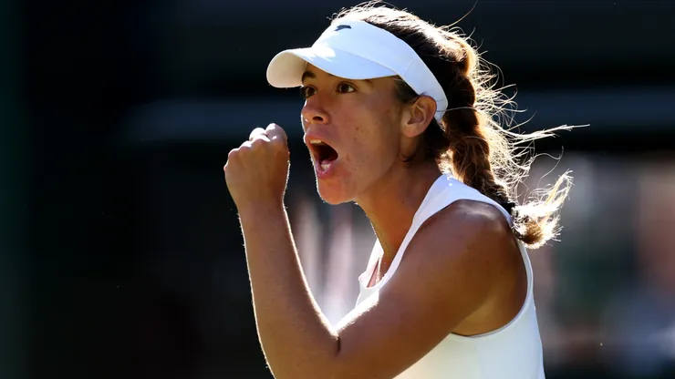 Solana Sierra of Argentina celebrates at 2025 Wimbledon